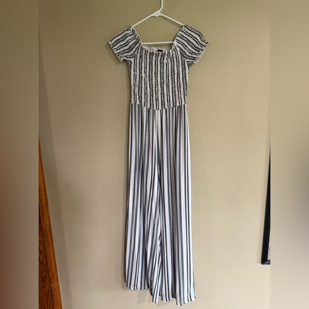 Rue21 Black and White Striped Jumpsuit